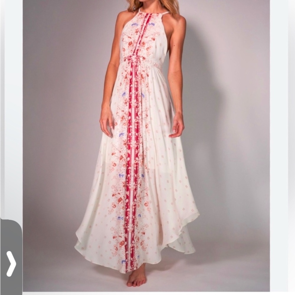 Free People White Red Sundress Maxi with Halter Neckline